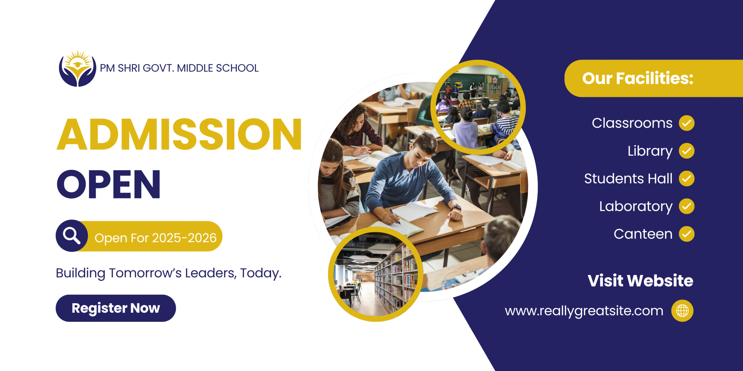 Purple Yellow Modern School Admission Banner